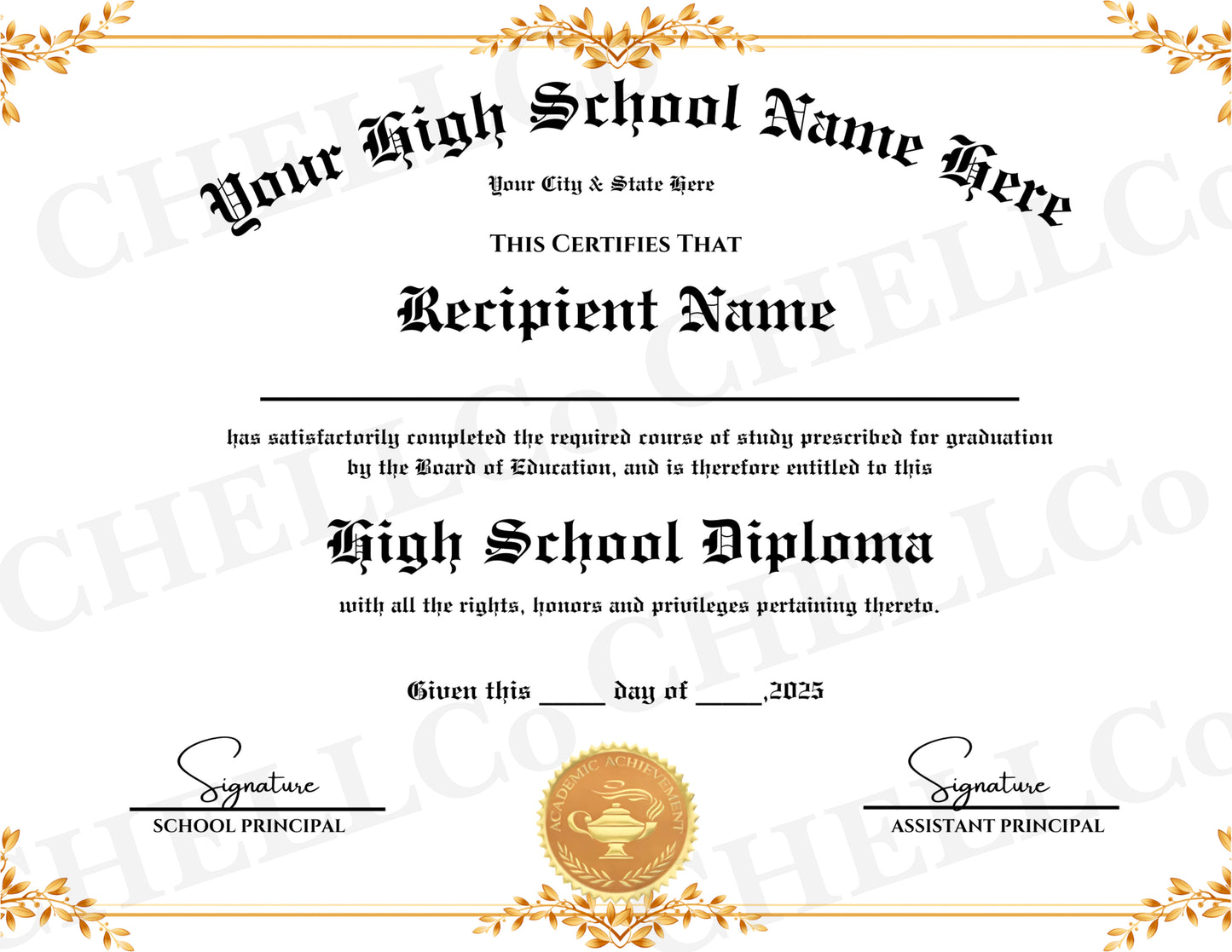 Editable High School Diploma Template, High School Diploma, Diploma Replica Template, Instant Download