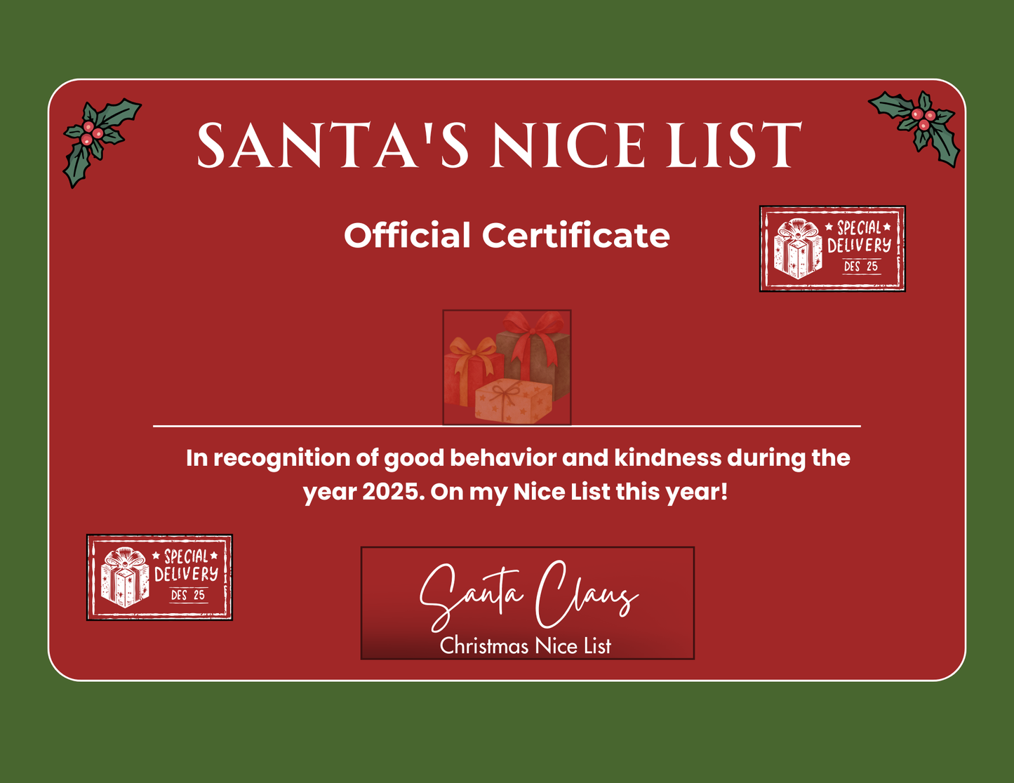 Santa Nice List Certificate