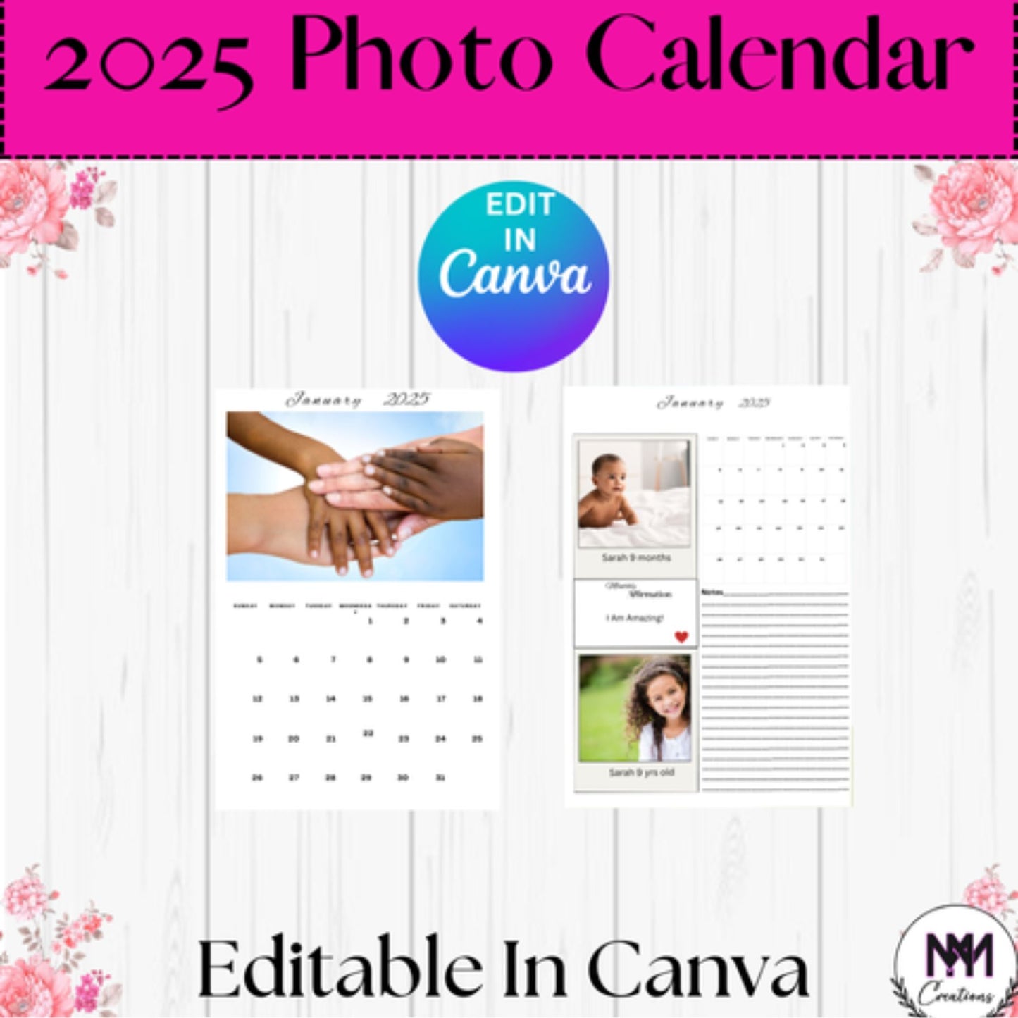 Calendario fotográfico editable 2025