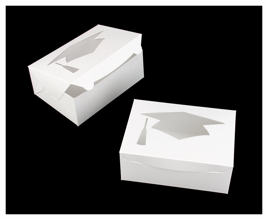 Graduation Cap Window Cookie Box-White
