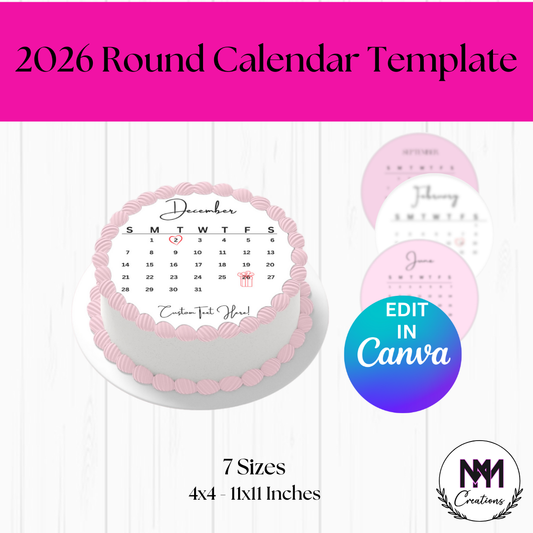 2026 Editable Round Canva Calendar Templates