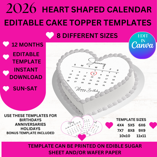 2026 Editable Heart Canva Calendar Templates