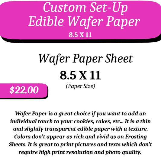 Papel de oblea comestible de 8 x 11 con configuración personalizada