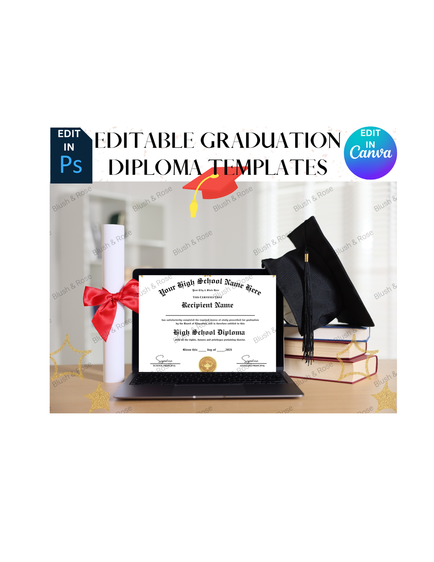 Editable High School Diploma Template, High School Diploma, Diploma Replica Template, Instant Download