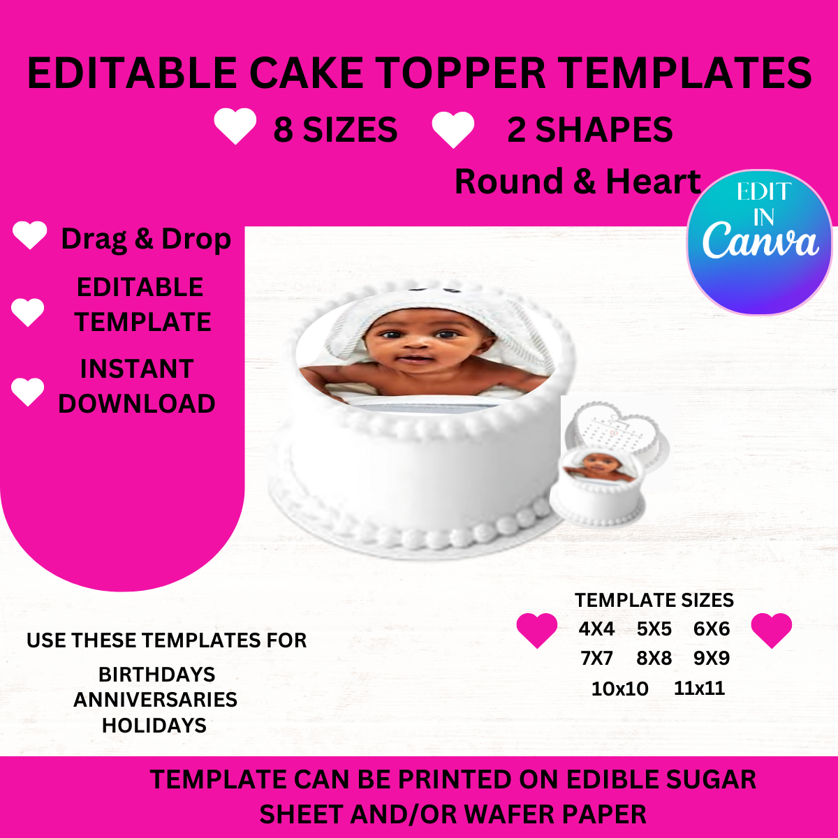 Editable Canva Cake Topper Templates – Morganrells Cake and Baking ...
