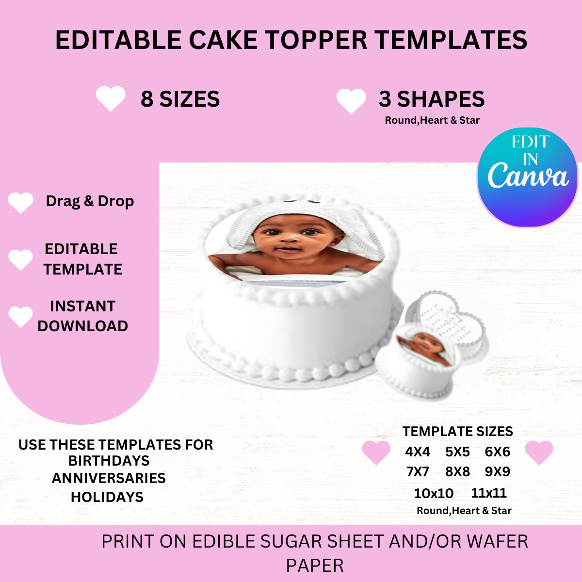 Editable Canva Cake Topper Templates – Morganrells Cake and Baking ...