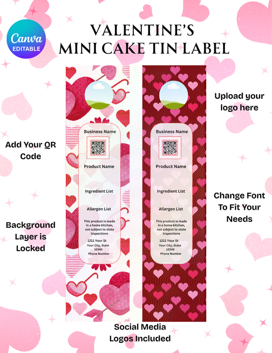 Valentines Day Mini Cake Tin Labels
