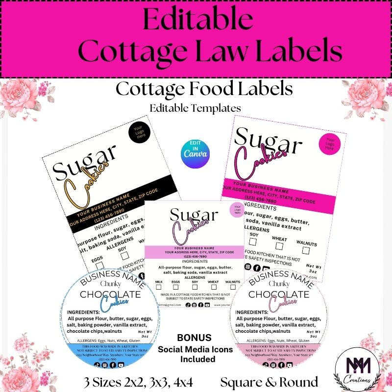 Etiquetas editables de Canva para la ley de la cabaña, plantilla de etiquetas para empaques de panadería, etiquetas para ingredientes de pasteles, etiquetas para empaques de galletas, pegatinas para panadería