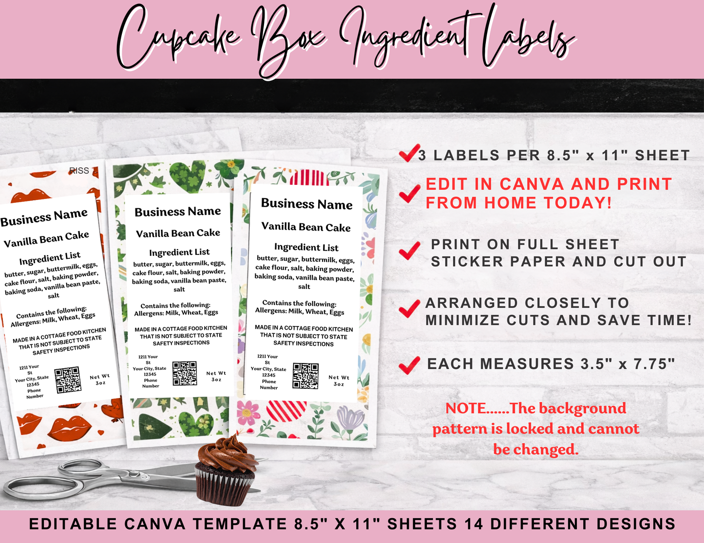 Cupcake Box Label Template | Editable Canva, Cottage Food (Digital Download)