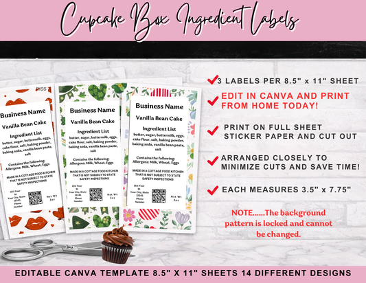 Cupcake Box Label Template | Editable Canva, Cottage Food (Digital Download)