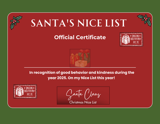 Santa Nice List Certificate