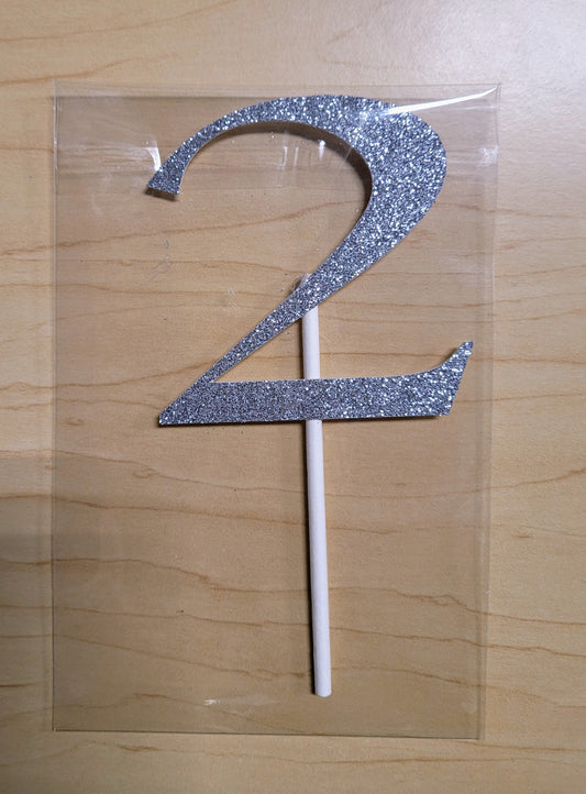 Number 2 Cake Topper- Silver