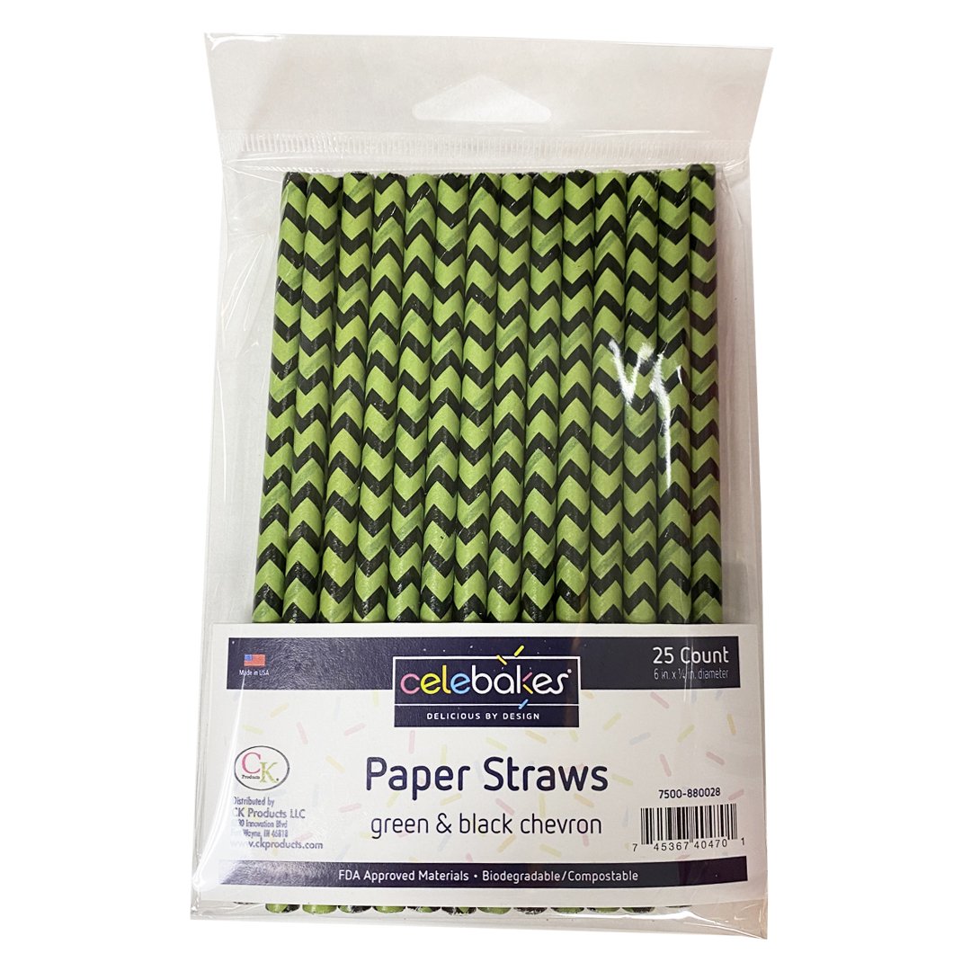 Celebakes Paper Straws- Green& black Chevron