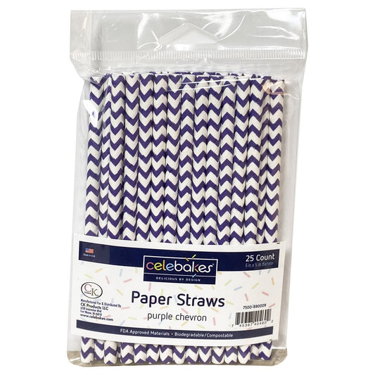 Celebakes Paper Straws- Purple Chevron