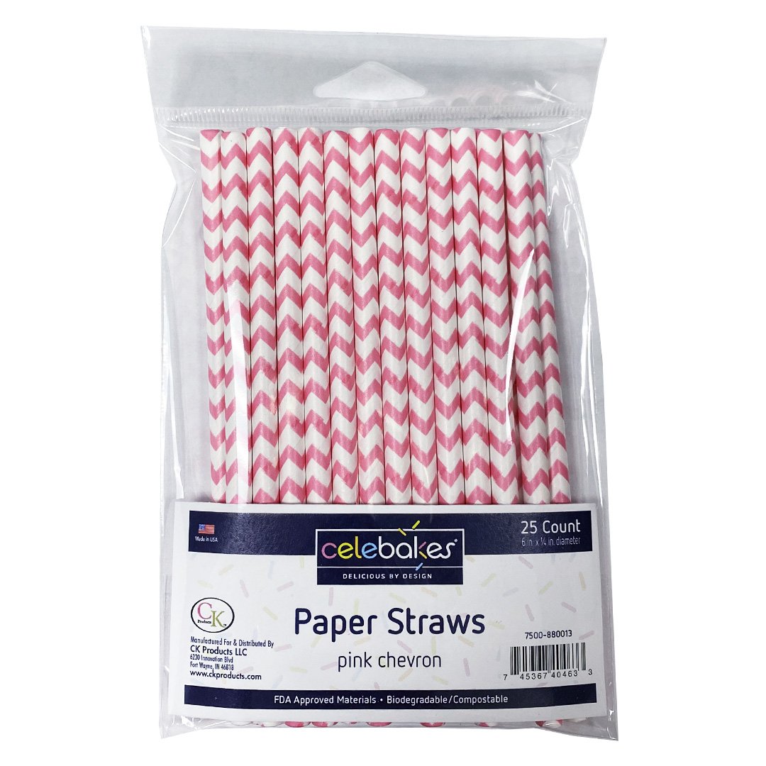 Celebakes Paper Straws- Pink Chevron