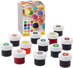 Wilton Icing Colors 12 count Gel Colors Includes: Kelly Green, Violet, Pink, Brown, Lemon Yellow, Black, No taste Red, Royal Blue, Golden Yellow, Burgundy, Teal and Copper